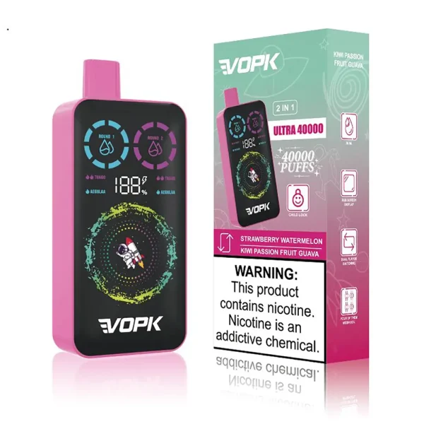 VOPK ULTRA 40000 bouffées 2-en-1 Vape jetable double saveur - Fraise Pastèque/Kiwi Fruit de la passion Goyave
