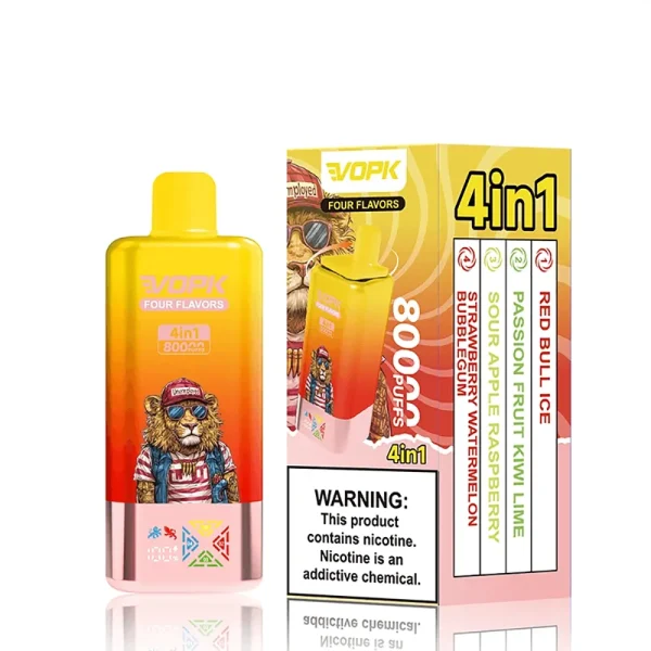 VOPK Four Flavors 4-in-1 80000 Puffs Disposable Vape-Red Bull Ice/Passion Fruit Kiwi Lime/Sour Apple Raspberry/Strawberry Watermelon Bubblegum
