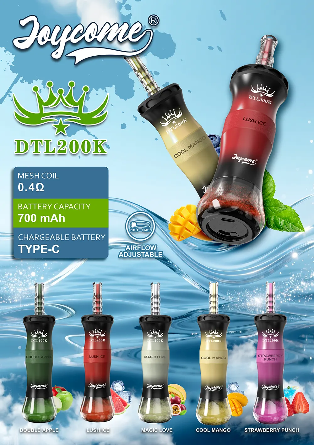 JOYCOME DTL 200K Disposable Electronic Hookah | Wholesale Digital Shisha 